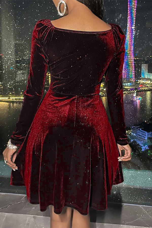 V-neck Velvet Long-sleeved Dress