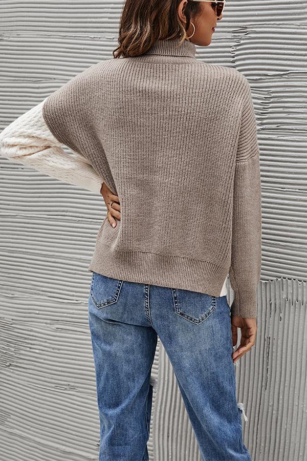 Loose High Neck Contrast Casual Sweater
