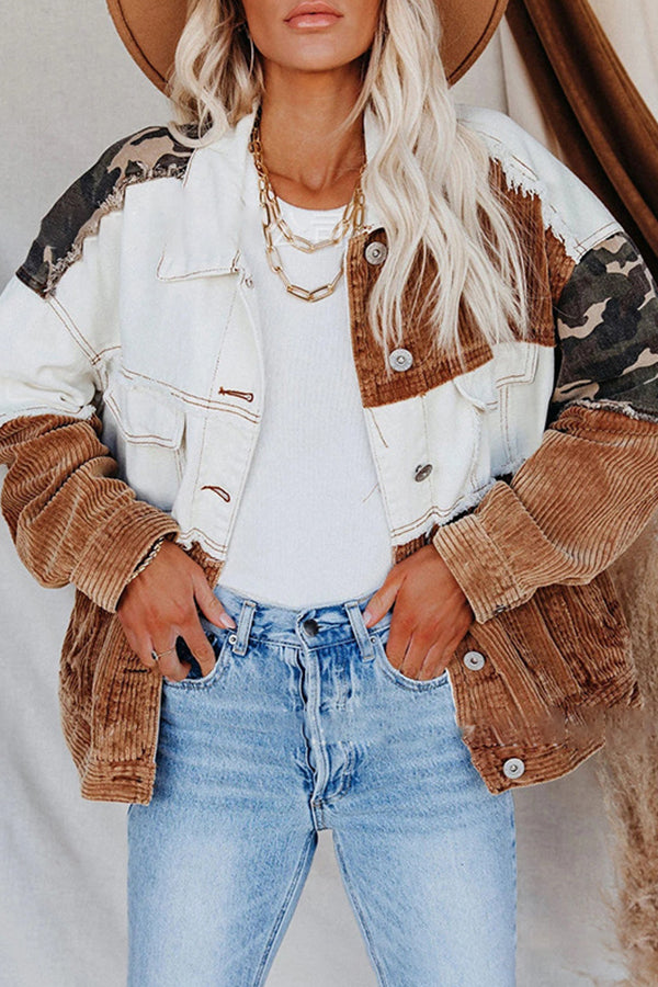 Retro Camouflage Corduroy Patchwork Jacket