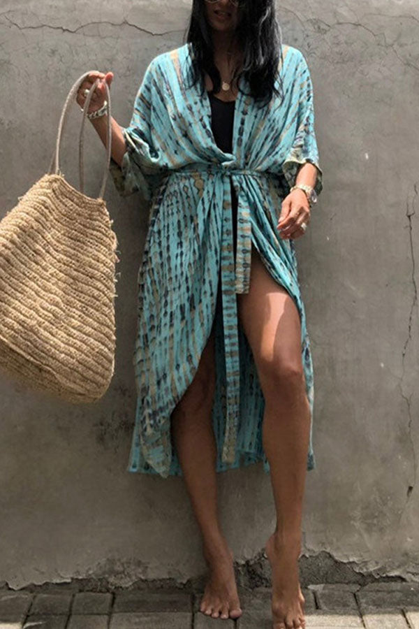 Long Tie-dye Beach Holiday Blouse