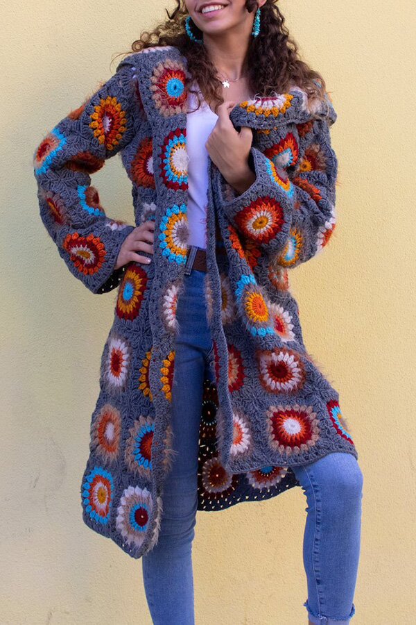Hand Crocheted Granny Square Afghan Cardigan