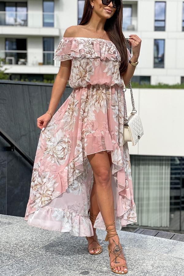 Floral Off The Shoulder High Low Dress