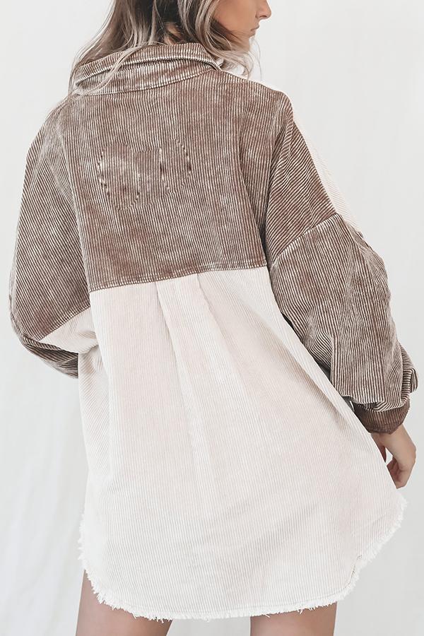 Colorblock Distressed Hem Shacket