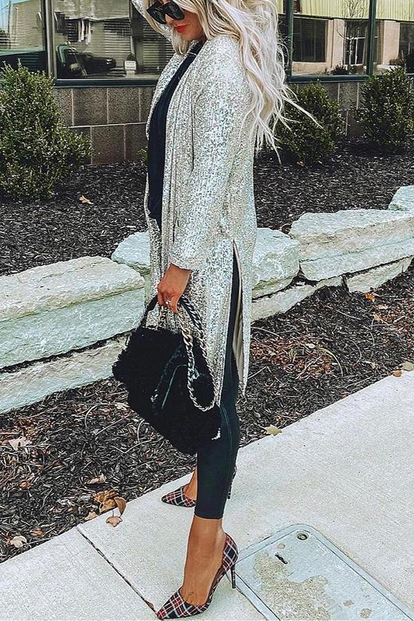 City Sparkle Sequins Holiday Duster Coat