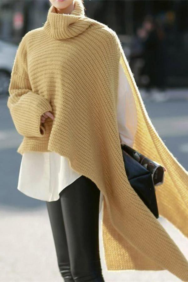 Loose Turtleneck Split Sweater