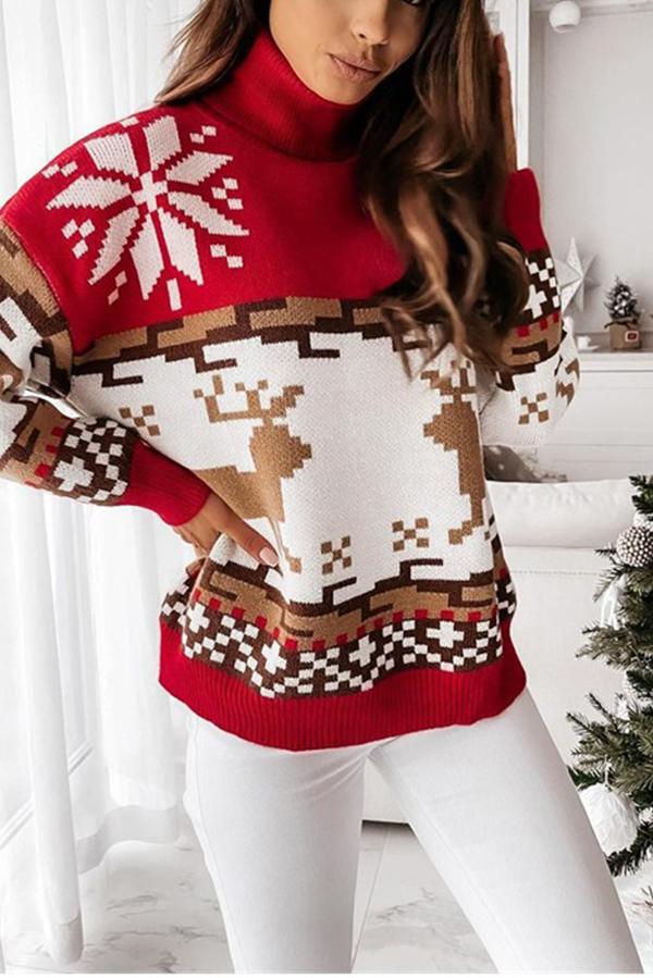 Christmas Turtleneck Elk Christmas Jacquard Knitted Sweater