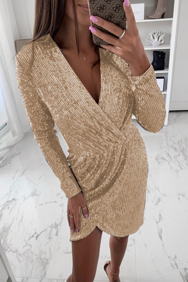 Sequin V-neck Mini Dress