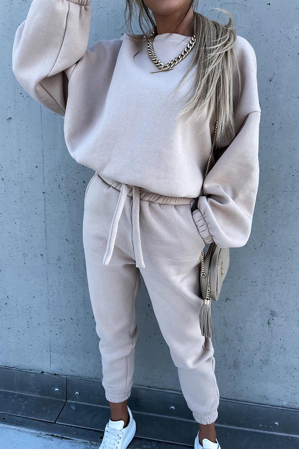 Sporty Style Solid Color Pants Suit