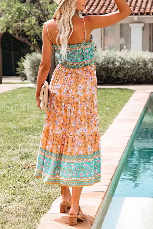 Be My Guest Floral Ruffle Midi Dress