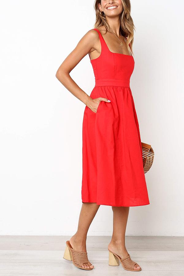 Solid Color Sleeveless Regular Dress