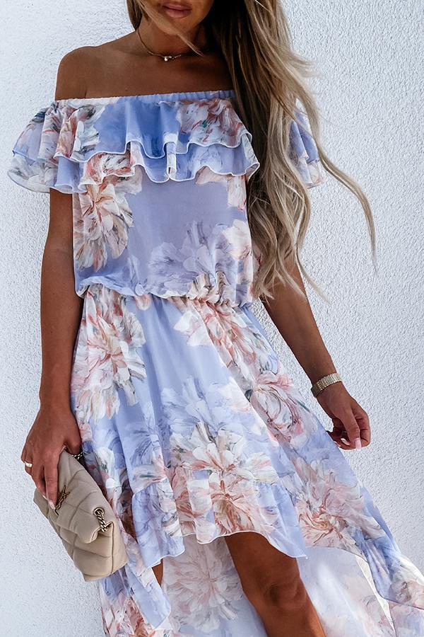 Floral Off The Shoulder High Low Dress