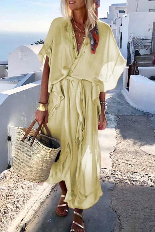 Casual V-neck Ruffled Loose Dress