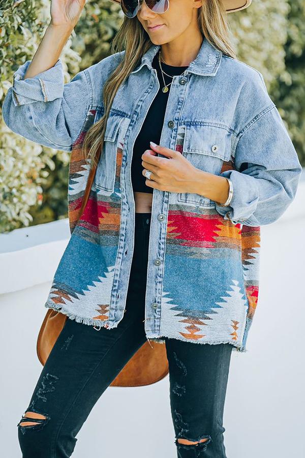 Colorful Woven Contrast Denim Jacket