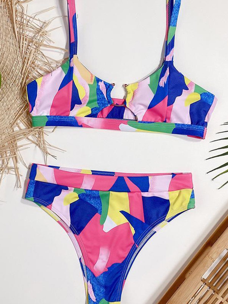 Fun Colorful Color Block Ring Bikini