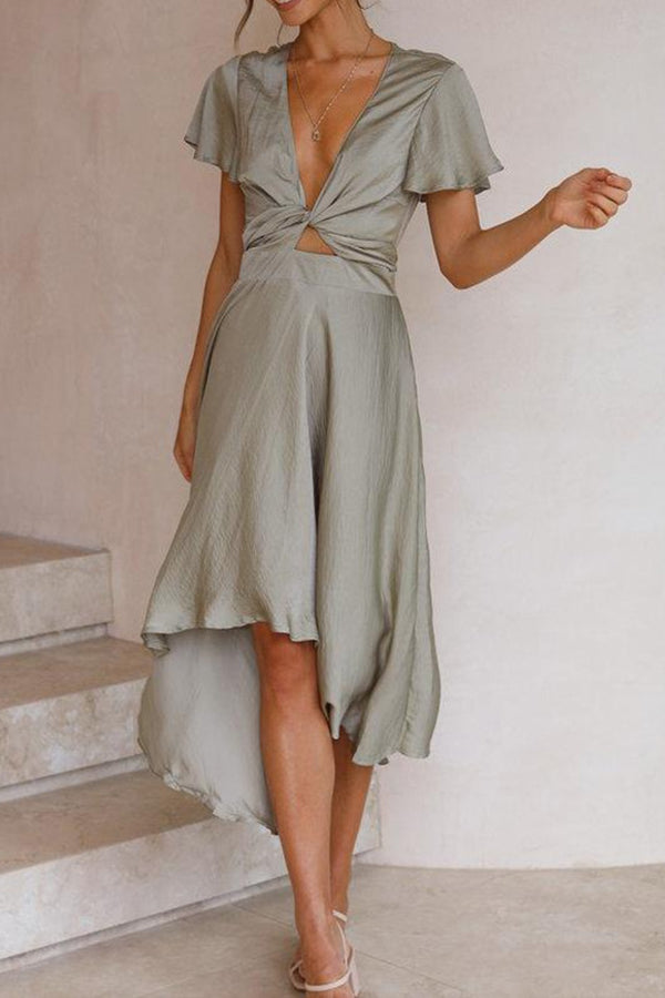 Sexy Women's Short Sleeve V-neck Irregular Dress Dress