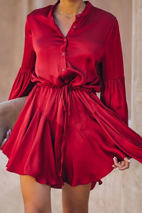 Satin Balloon Sleeve Mini Dress