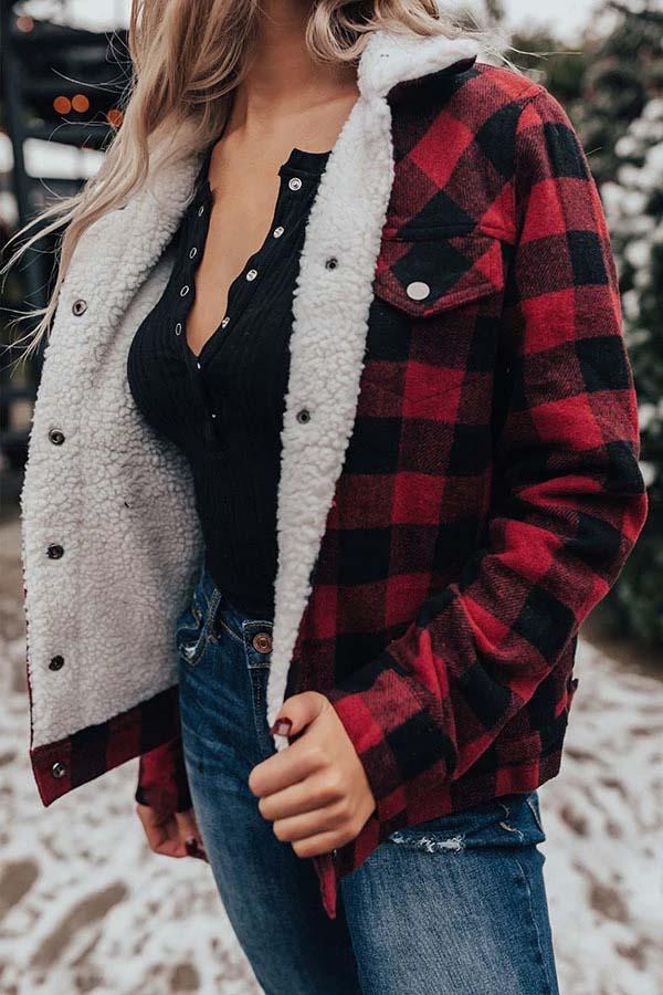 Plaid Fleece Button Jacket