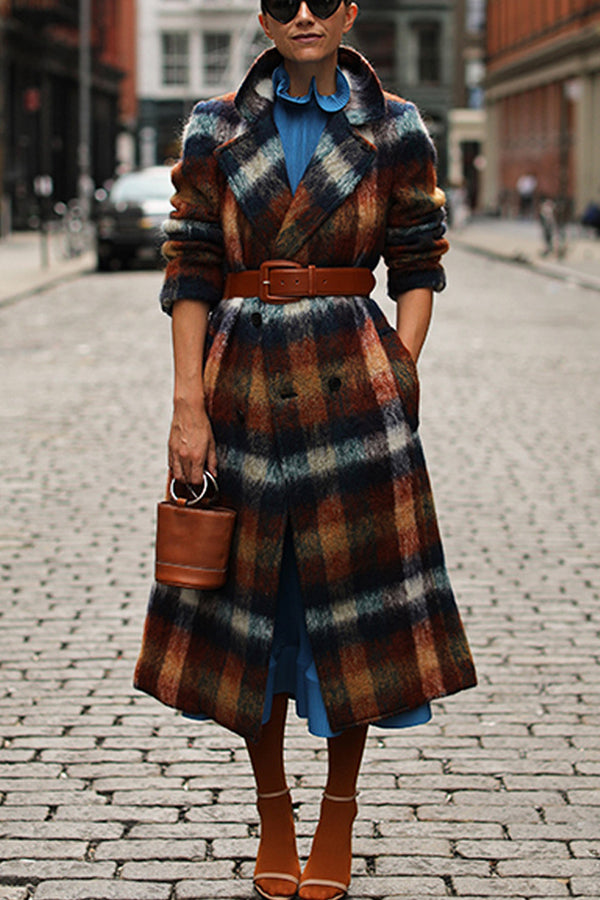 Retro Plaid Lapel Midi Outerwear