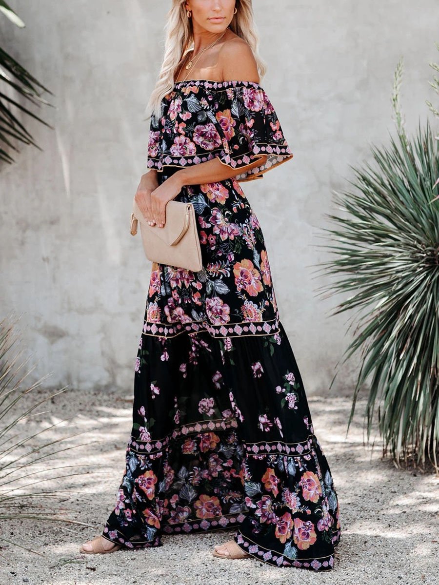 Off Shoulder Floral Maxi Dress