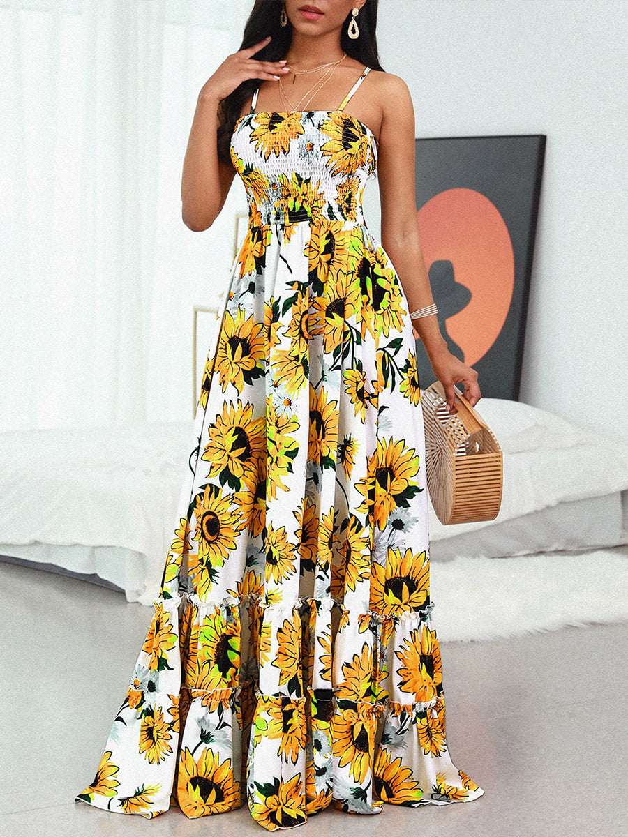 Open Back Print Bandage Maxi Dress