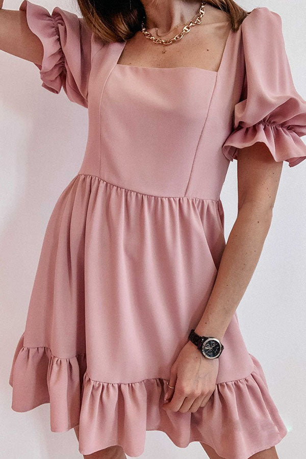 Solid Square Neck High Waist Mini Dress