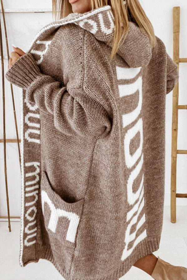 Stampa Lettera Cappuccio Casuale Cardigan