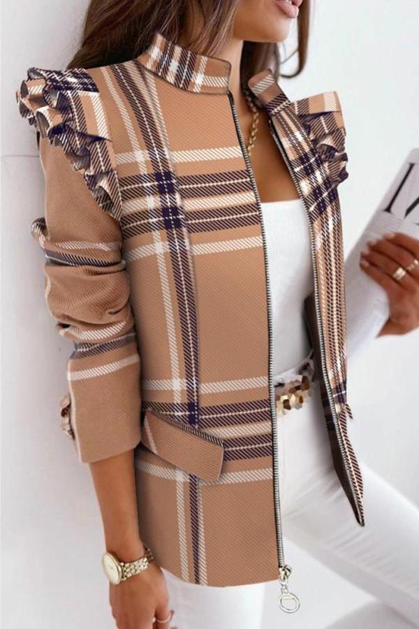Leopard print Ruffle sleeve Zip Top
