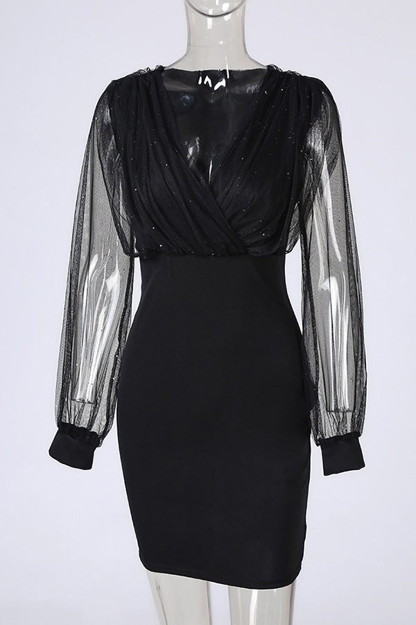 Glitter Semi Sheer Mesh Party Dress