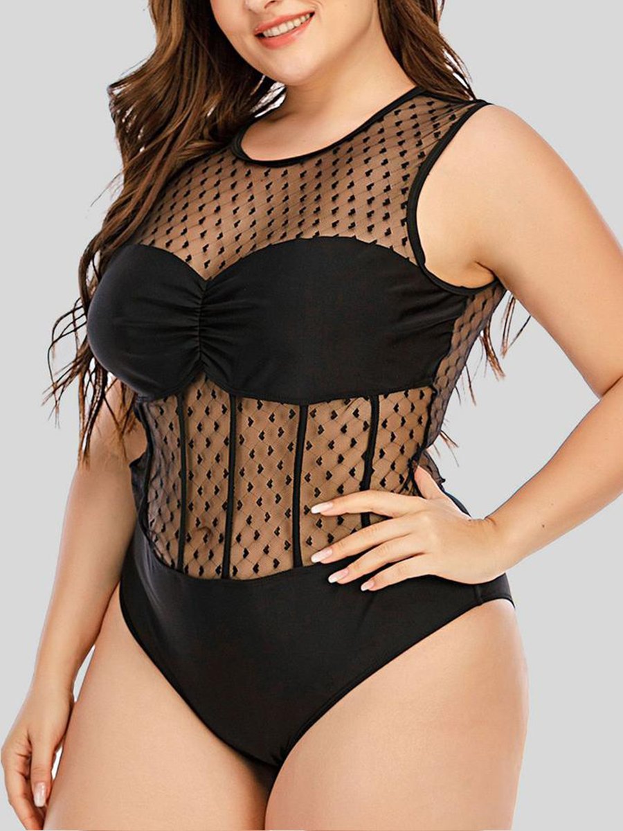See-through Patchwork Black One-piece Swimsuit