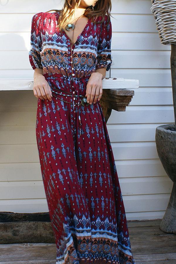 Holiday Ethnic Print Beach Dress