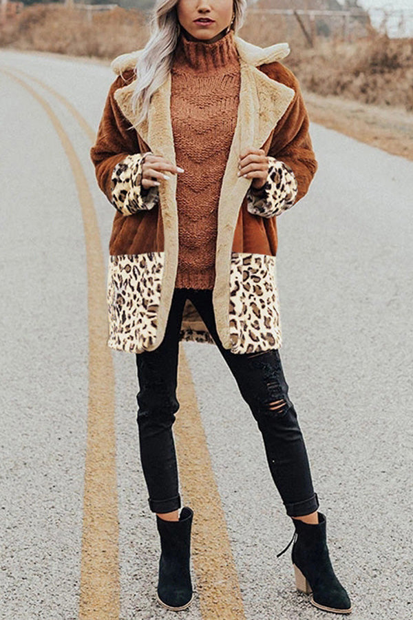 Long Sleeves Color Block Leopard Cardigans