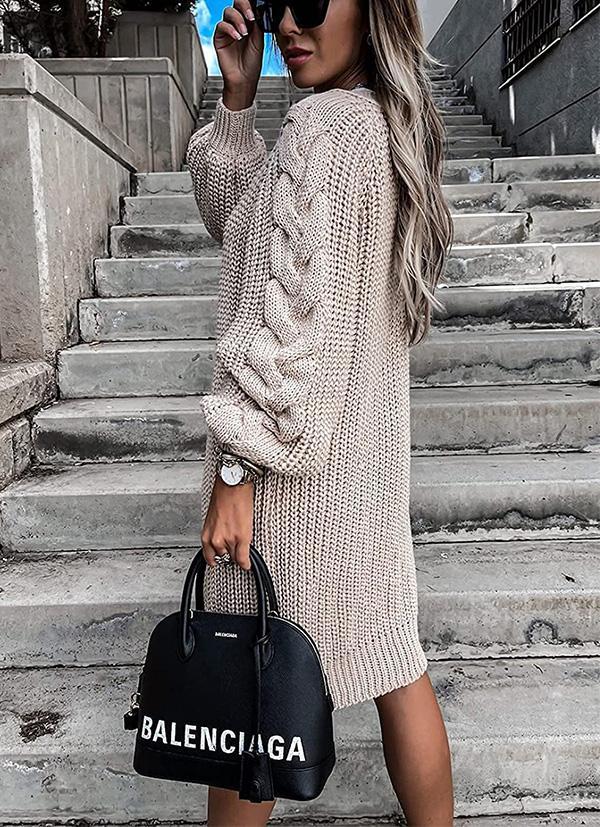 Solid Color Long Lantern Sleeve Knitted Twist Cardigan