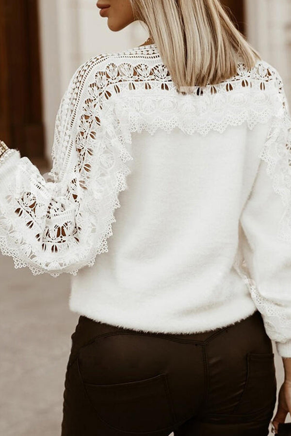Hollow Pattern Stitching Lantern Sleeve Sweater