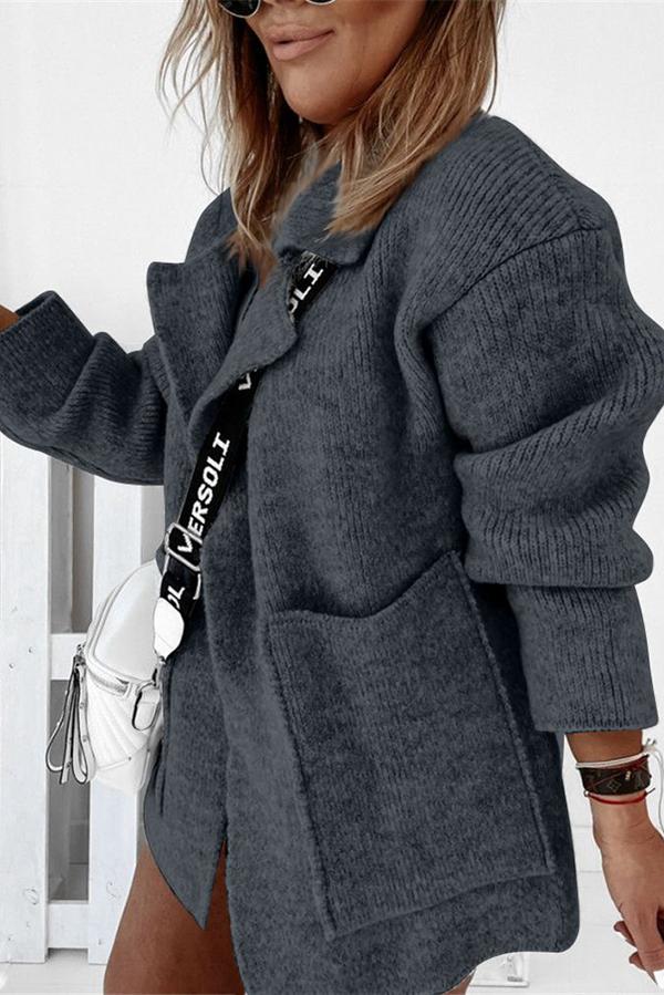 Large Pocket Loose Cardigan Sweater with Suit Collar