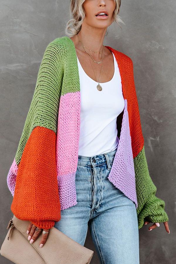 Pumpkin Colorblock Oversized Cardigan