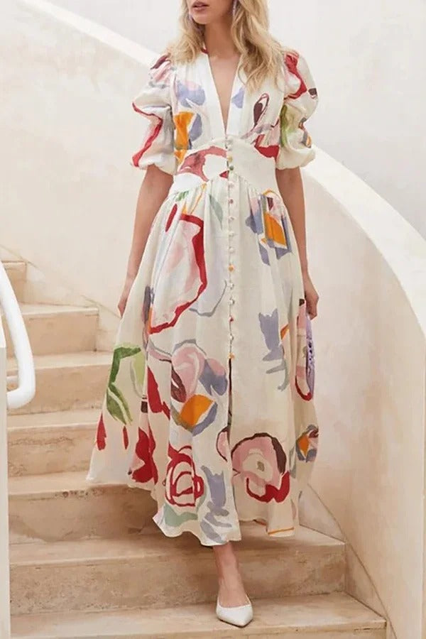 Retro Elegant Boho Short Sleeve Long Dress
