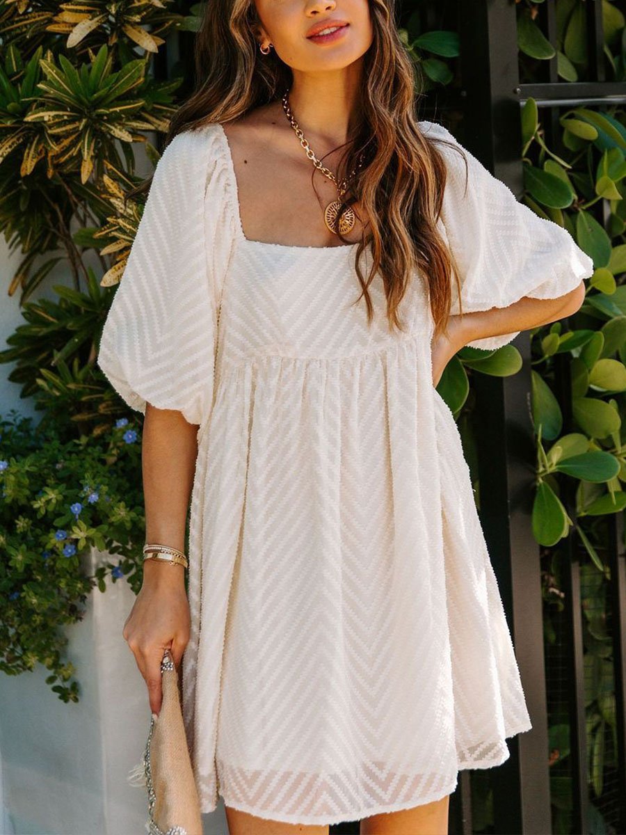 White Open Back Lantern Sleeve Dress