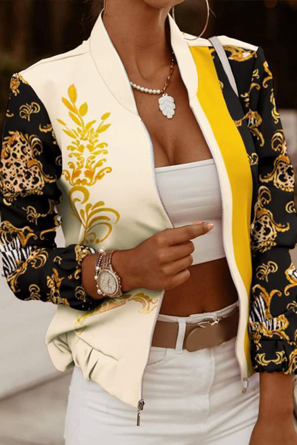 Cheetah Print Long Sleeve Zip Front Jacket