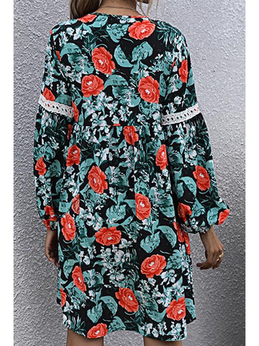 Pretty Floral Print V Neck Dress