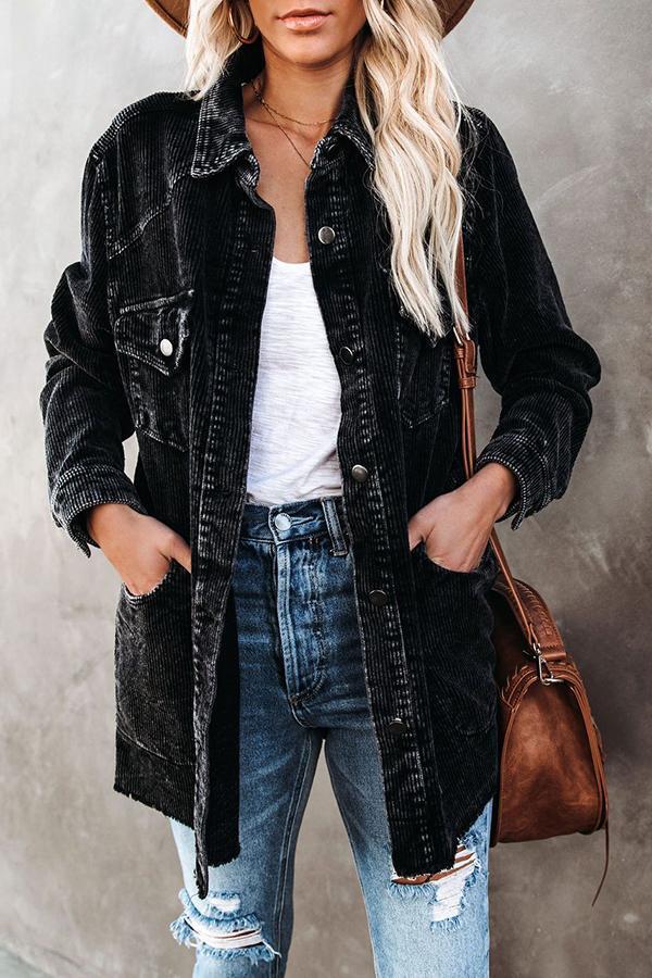 Cotton Pocketed Corduroy Shacket Coats