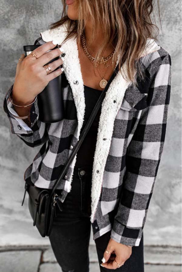 Plaid Fleece Button Jacket