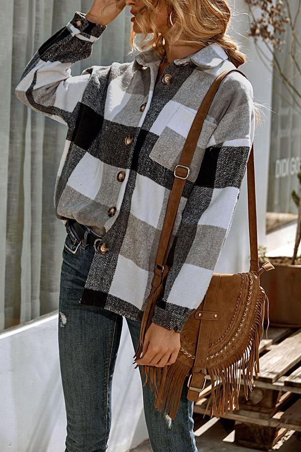 Fashion Lapel Loose Casual Plaid Jacket