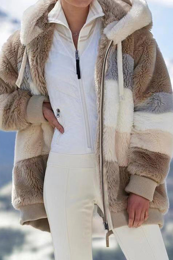 Winter Retro Loose Hooded Jacket with Zipper Pocket