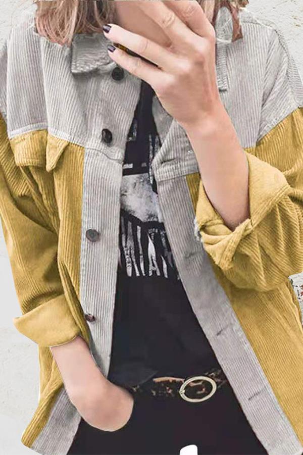 Corduroy Color Block Casual Jacket