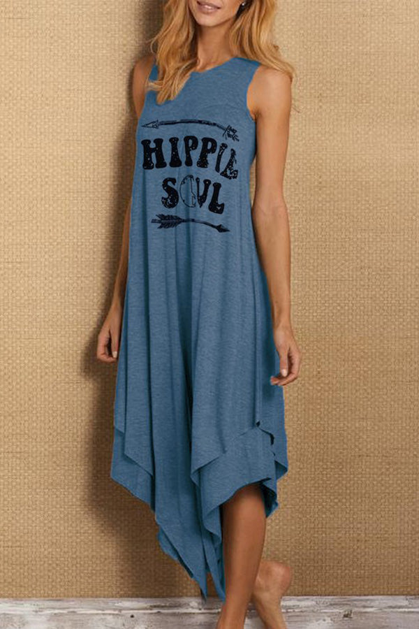 Sleeveless Asymmetric Letter Casual Dress