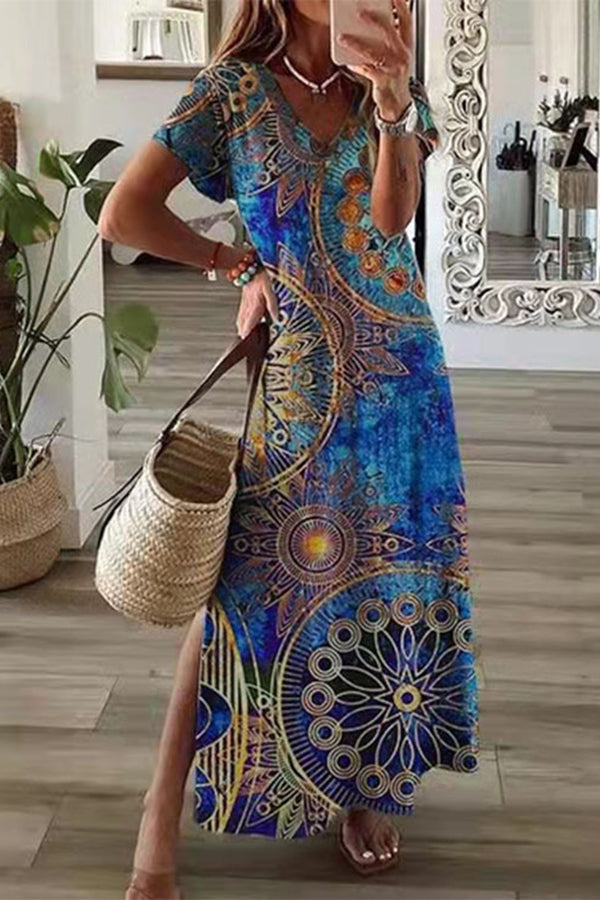Loose Casual Printed Short Sleeve Dress