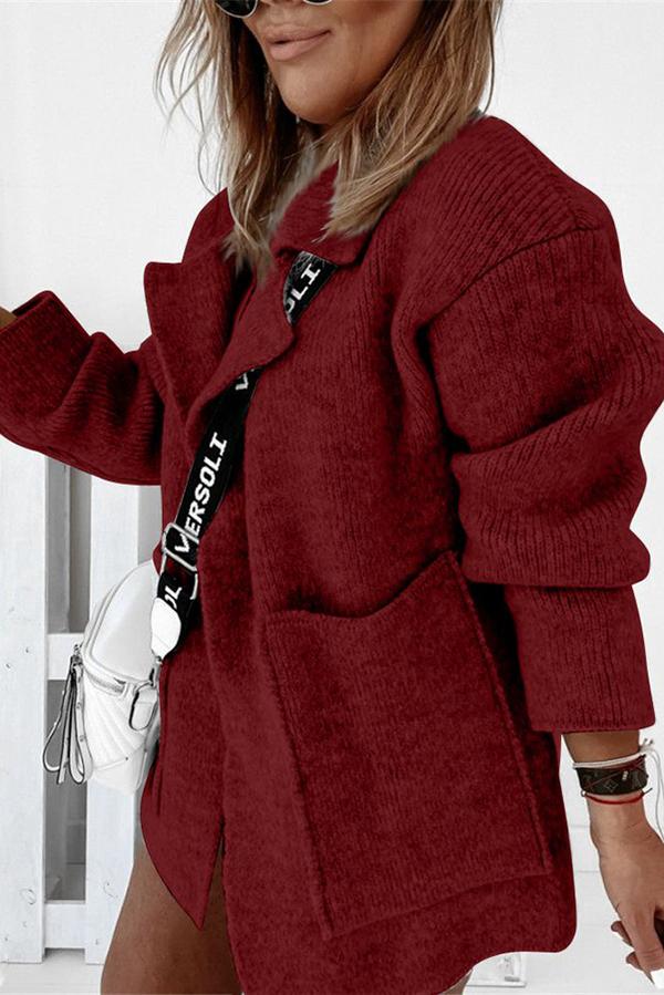 Large Pocket Loose Cardigan Sweater with Suit Collar