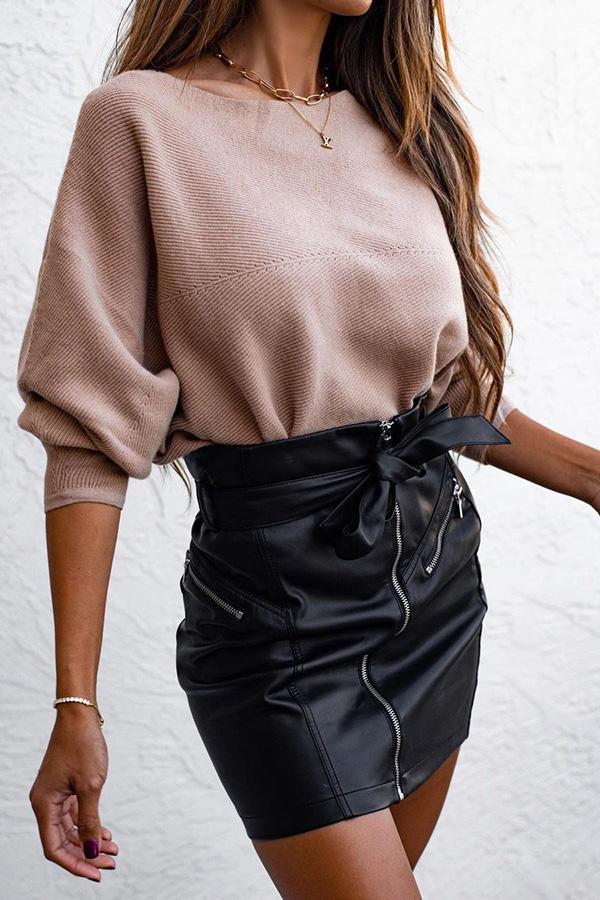 On Your Side Faux Leather Zipper Skirt