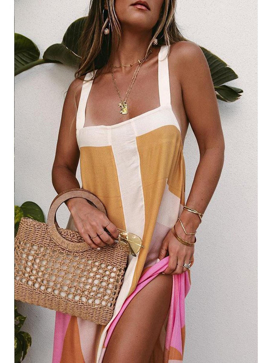 Color Block Stitching Holiday Maxi Dress
