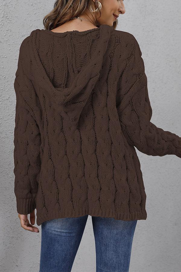 V-neck Hooded Loose Pullover Sweater